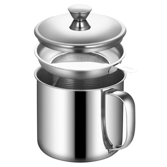 NICEXMAS Stainless Steel Grease Container with Fine Mesh Strainer for Bacon Fat and Oil Storage