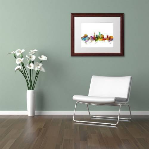 Trademark Fine Art 'Providence Rhode Island Skyline' Canvas Art by Michael Tompsett, White Matte, Wood Frame