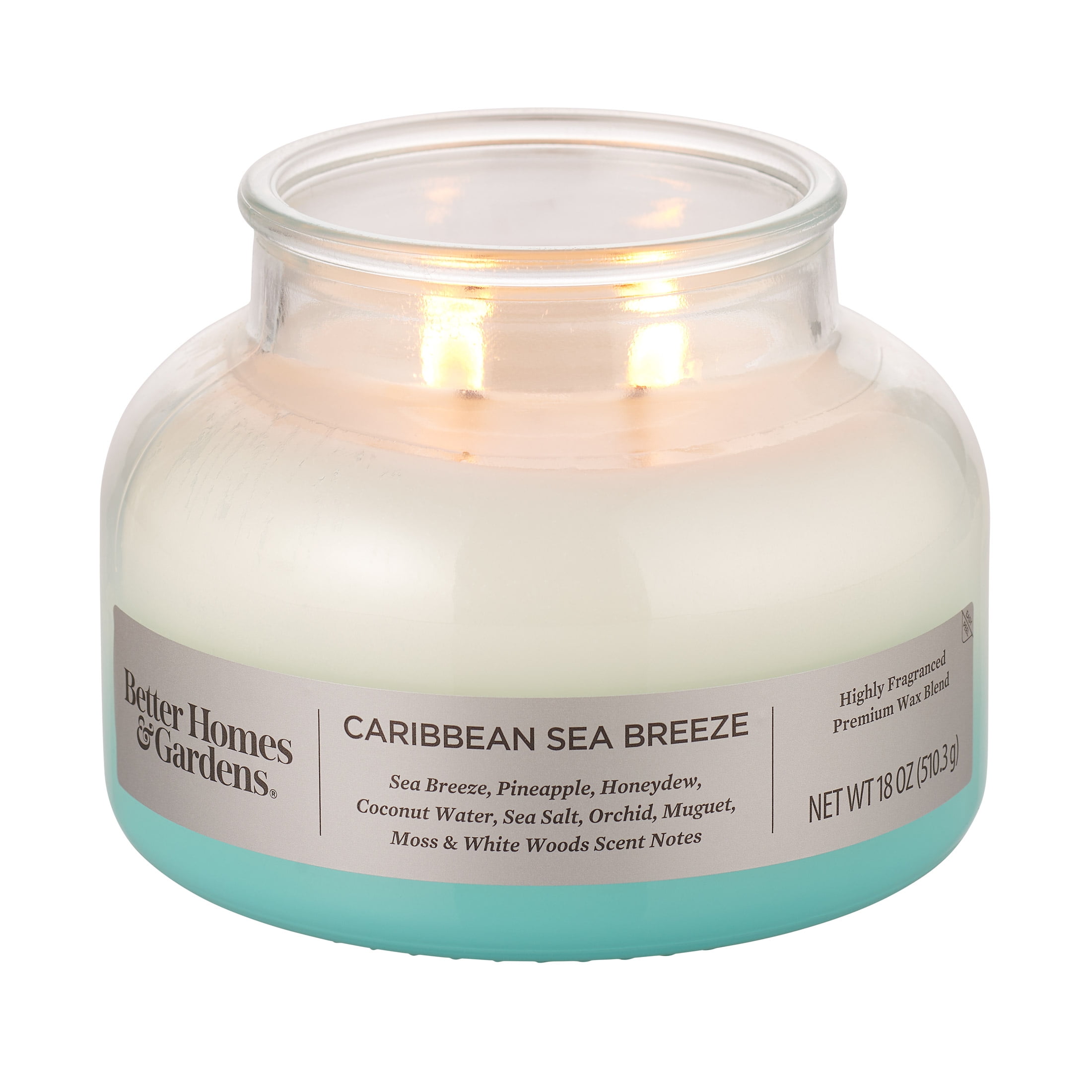 (2 pack) Better Homes & Gardens Caribbean Sea Breeze Scented 2-Wick 18oz Ombre Bell Jar Candle