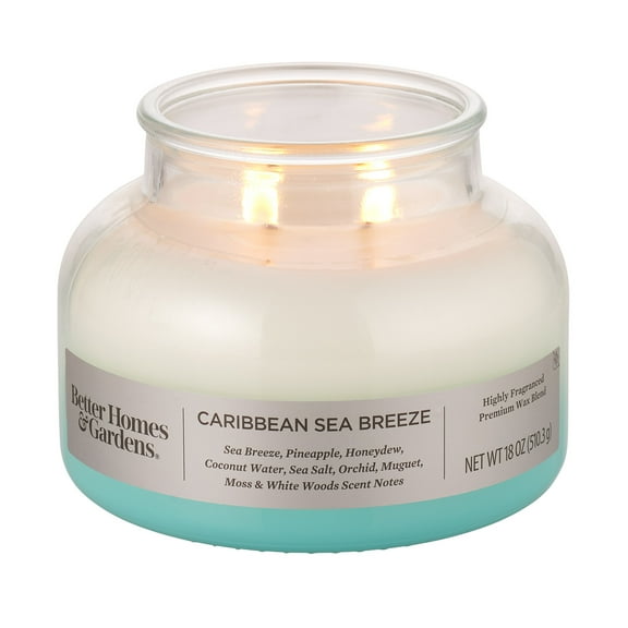 Better Homes & Gardens Caribbean Sea Breeze Scented 2-Wick 18oz Ombre Bell Jar Candle