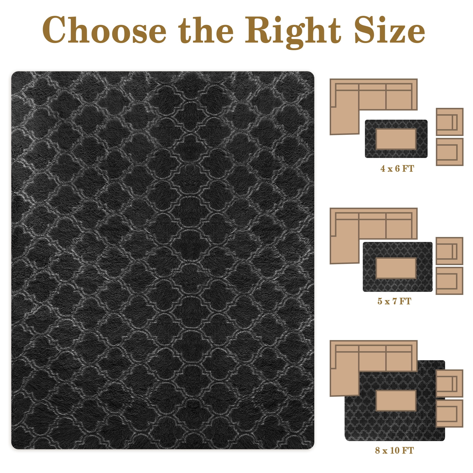 CozyDesg 8'x10' Area Rugs for Living Room，Black Rugs Shag Fluffy Shaggy Bedside Carpet, Large rug for Living Room Bedroom Dining Room Office Home Decor,Black & White