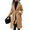thumbnail image 2 of Women'S Wool Pea Coat Double Breasted Fleece Trench Coat Mid Long Winter Wool Blend Overcoat Dressy Outfit Khaki XL, 2 of 8