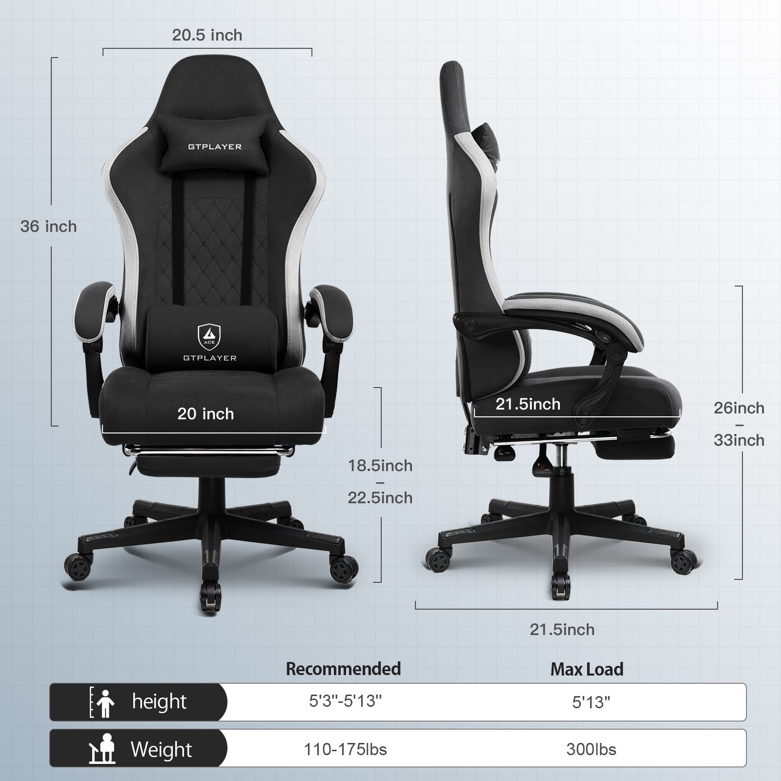 GTPLAYER Gaming Chair with Footrest Pocket Spring Cushion Linkage