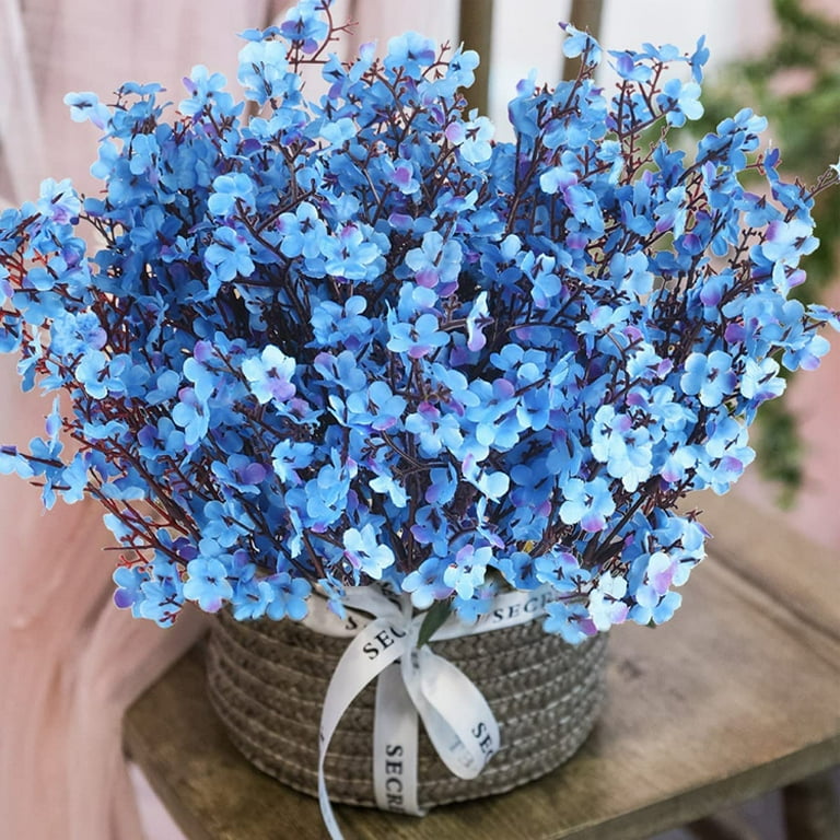 6 Bundles Baby Breath Flowers Artificial Bulk Fake Gypsophila Bouquets Blue  Real Touch Silk Floral Arrangements 