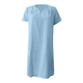 thumbnail image 4 of B91xZ Robe Décontractée Ample d'Été à Manches Courtes Col en V Florale avec Poches, Bleu TTG, 4 of 5