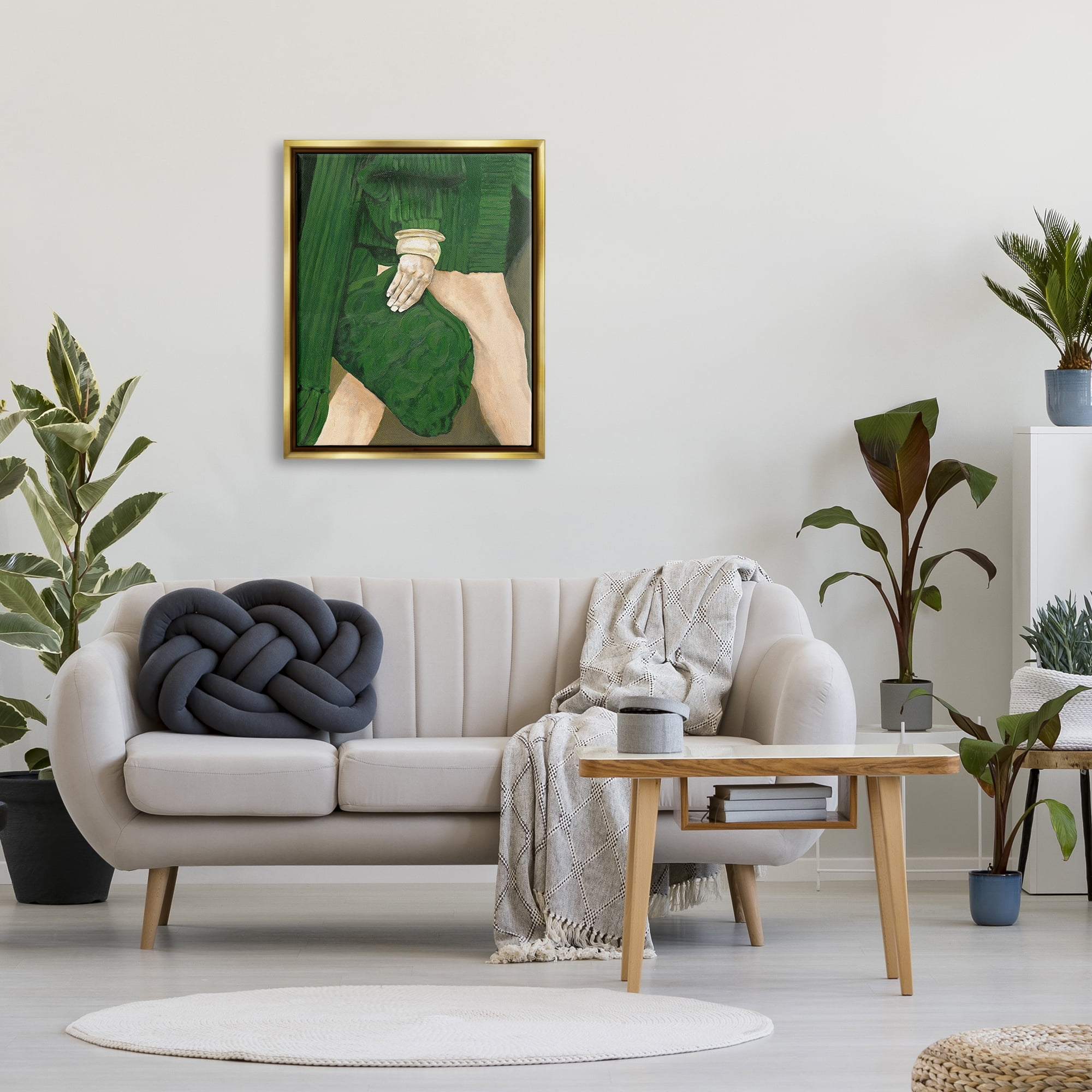 Stupell Industries Fashion Girl in Green Beauty & Fashion Painting Gold Floater Framed Canvas Art Print Wall Art, 25 x 31