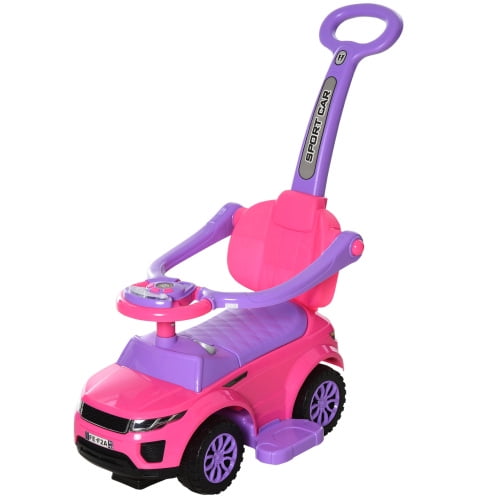 Raistyw 3 in 1 Push Cars, No Power Ride on Toy with Music, Light Function for Kids, Hot Pink