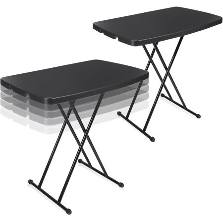 2 Pcs Height Adjustable Folding TV Tray Tables Folding Dinner Table with 6 Heights 20'' x 30'' Portable Plastic Folding Side Table Multi Functional Personal Laptop Table, Black