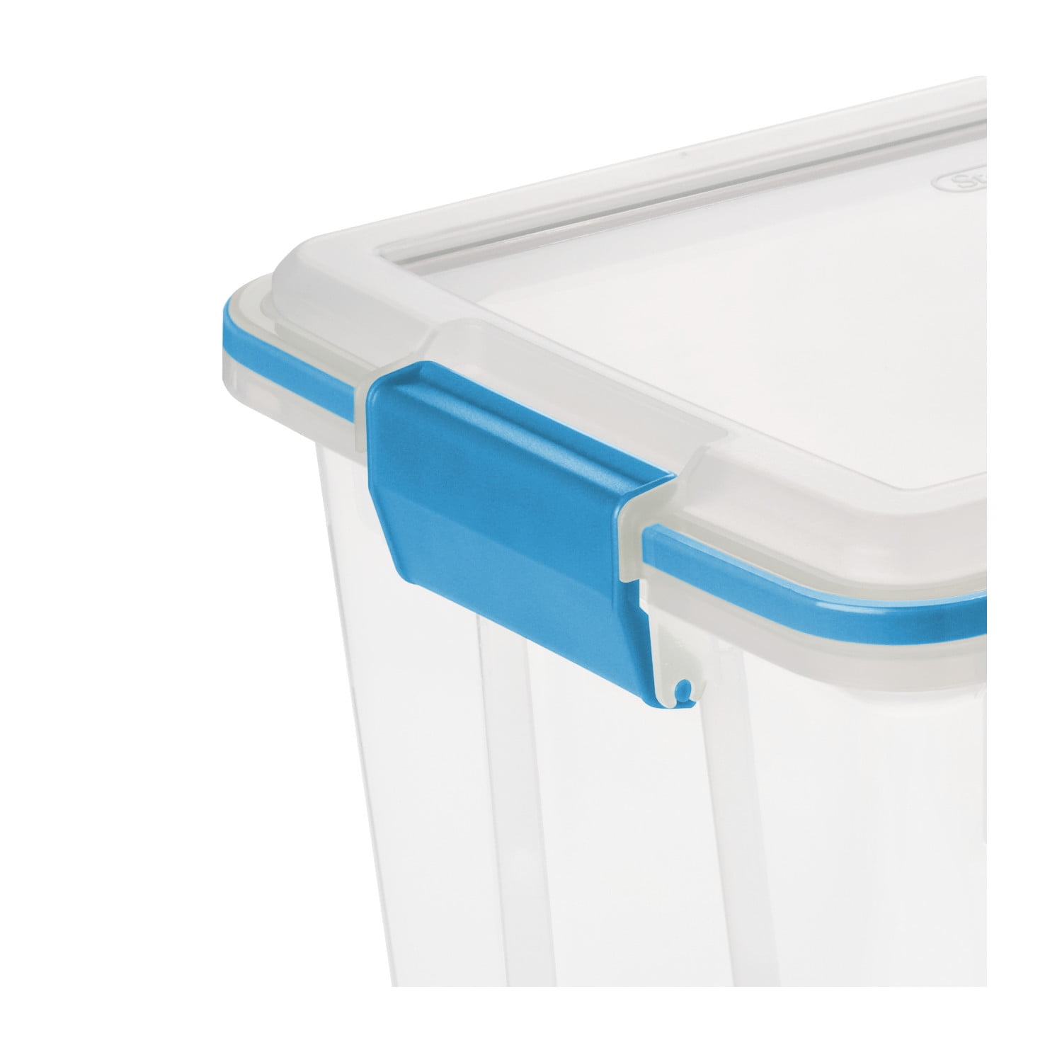 Sterilite Small Storage Bin, 20 Quart Clear Weather-Resistant Plastic Storage Container with Gasket and Latch Lid, Blue