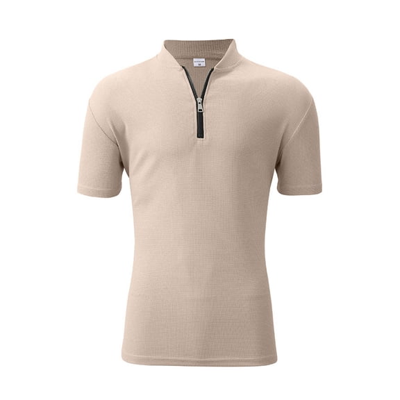 cfhntfmh Mens Muscle Short Sleeve Shirts Quarter-Zip Casual Slim Fit Stand Collar Athletic Shirt Summer Workout Tops