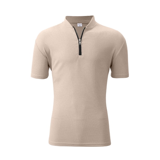 Camisas de Manga Corta de los Hombres Casual Color Sólido Stand Up Collar Cremallera Deportes Top, Manga Corta Tops de Verano para el Ejercicio