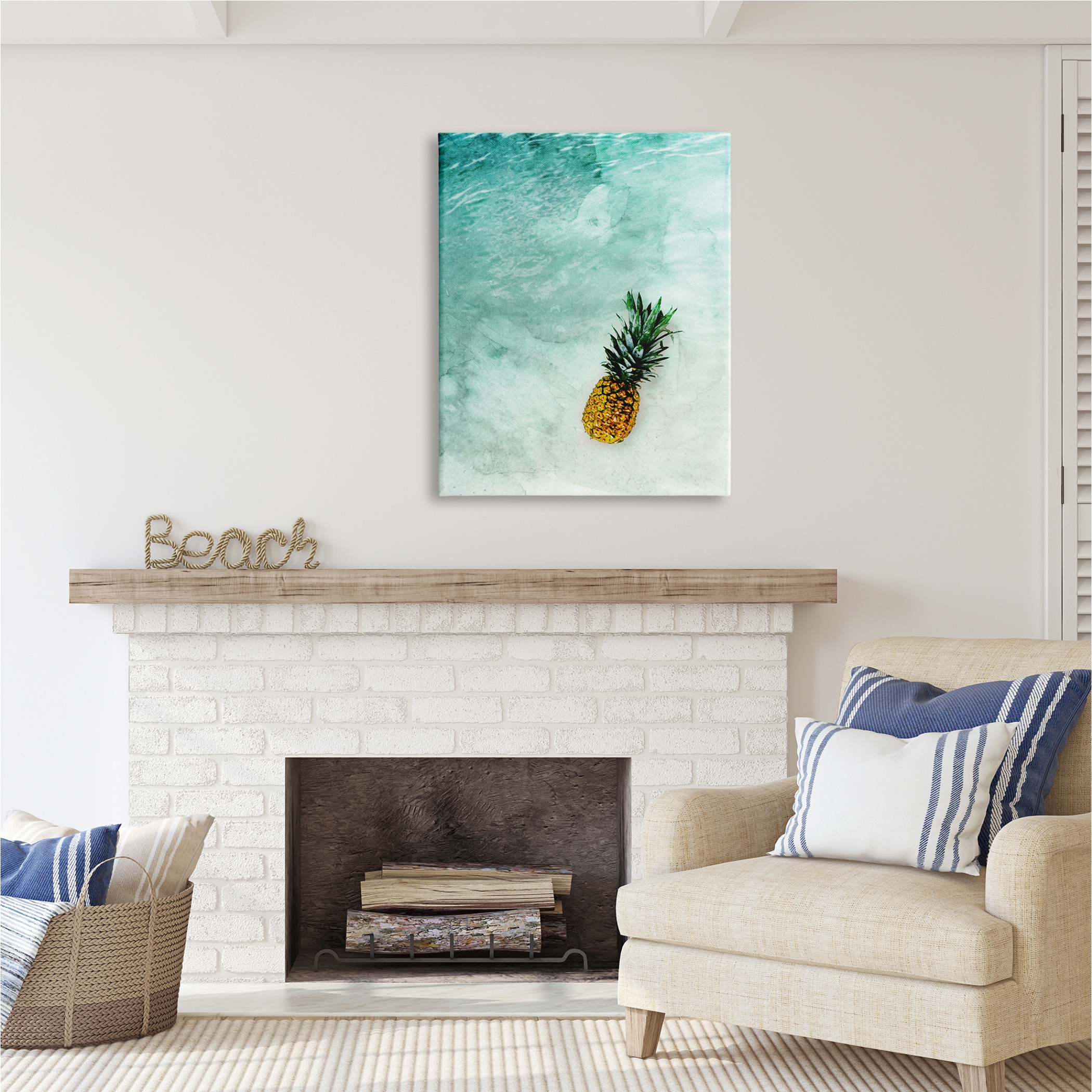 Stupell Industries Pineapple on Beach Ripples Nature Photography Gallery Wrapped Canvas Print Wall Art, 30 x 40