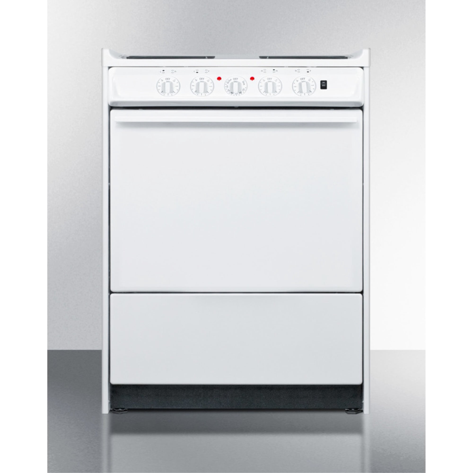 24" wide slide-in style electric coil top range in white