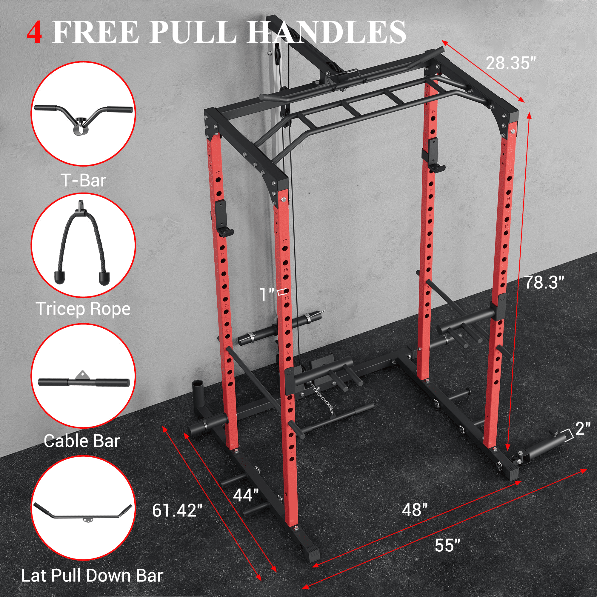CazToi 1200 Lbs Multi-Functional Power Rack with Adjustable Cable System Full Body Workout Rack Gym Equipment