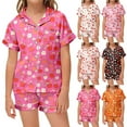 thumbnail image 4 of Tween Satin Pajamas Kids Girls Boys Fruit Print 2 Piece Short Sleeve Button Down Nightwear with Shorts Set Girls Summer Pjs Girl Clothes Size 10-11 Years, 4 of 4