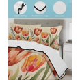 thumbnail image 4 of Quilts Twin Size, Burnt Orange Spring Floral Soft Comforter Bedding Set for Bed, Summer Botanical Tulip Vintage Lightweight Quilted Bedspread with Pillow Cover(2 Pieces) for All Season, 68x86 Inch, 4 of 6