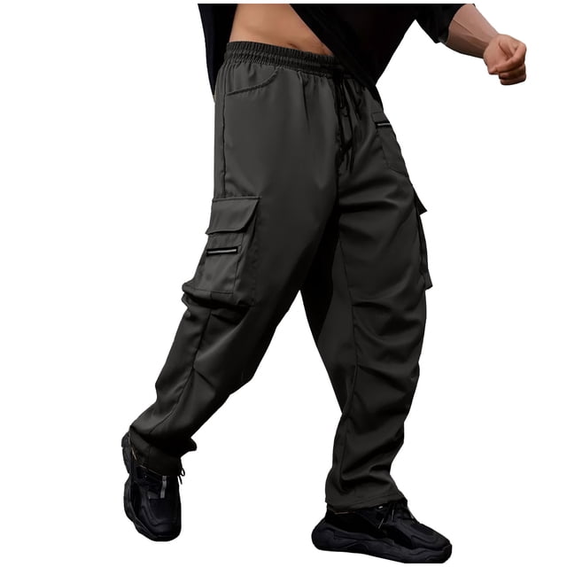 Men's Casual Pants, Drawstring Elastic Waist with Pockets, Solid Color Design for Comfortable Daily Leisure Wear