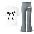 thumbnail image 5 of Two Piece Sets for Girls Short Sleeve Bow T-Shirt Top and Flared Pants Sets Girls Summer Clothes Girls Size 12-13 Years Clothes, 5 of 5