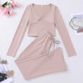 thumbnail image 3 of MEZZALL Women 2 Piece V-Neck Long Sleeve Tops With Pants Solid Color Relaxed Fit Home Pajama For Lounging And Sleep Stylish Pjs, 3 of 5