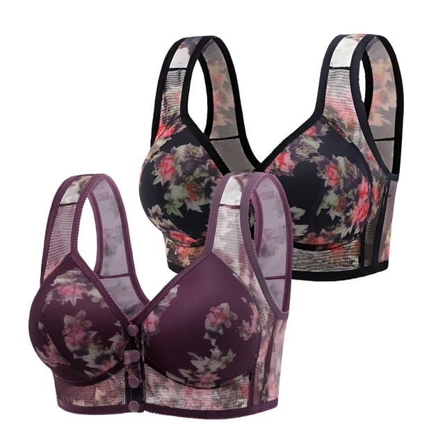 Women's Popular Printing Optimized Front Button Mother Underwear For Women Lifting And Sagging Side Breasts For Middle And Elderly Bras With Larger Size 180 Catties