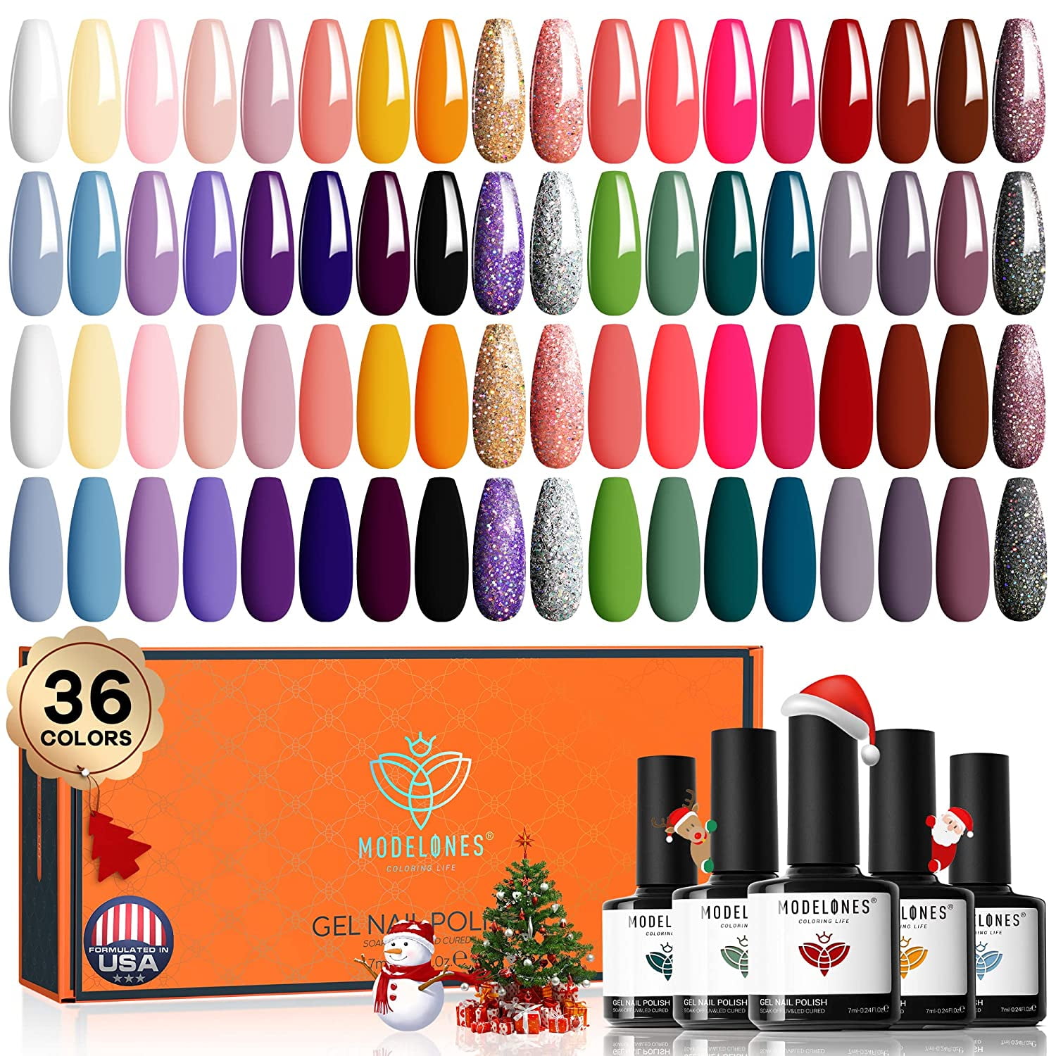 Modelones Gel Nail Polish 36 Pcs Colors 7ML Glitter Pink Black White for All Seasons Holiday Gel Polish Soak Off Gel Nail Kit Glitter Nail Starter Beauty Gifts Set