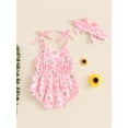 thumbnail image 3 of FEORJGP Infant Baby Girls One-piece Rompers 0 3M 6M 12M 18M Toddler Sleeveless Cami Jumpsuits Floral Print Tie-Up Shoulder Strap Bodysuits with HeadbaCasual Summer Clothes for Daily Vacation, 3 of 6