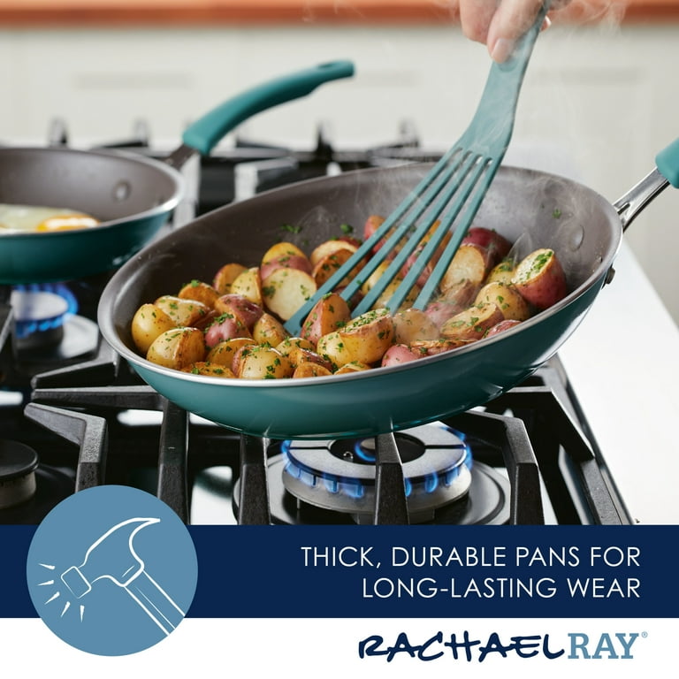 Rachael Ray Cook + Create Nonstick Cookware/Pots and Pan Set, 10 Piece,  Agave Blue
