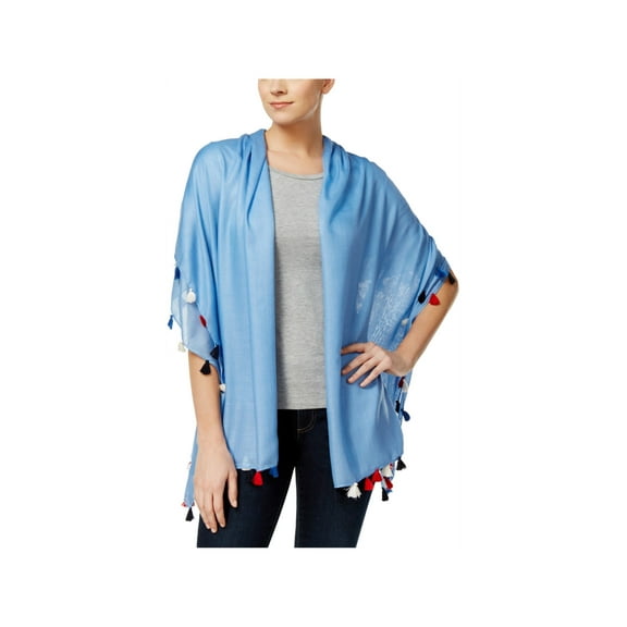 INC Womens Chambray Blue Tassle Wrap Lightweight Scarf