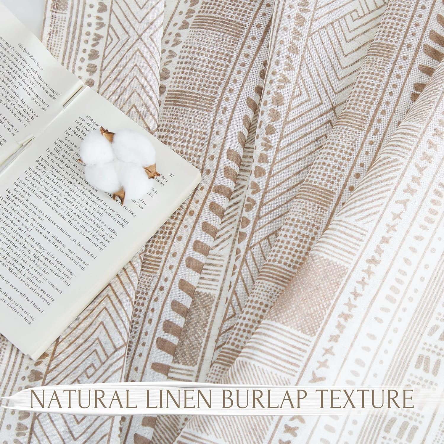 NICETOWN Linen Curtains for Dining Room, Boho Curtains Grommet Semi Sheer Linen Light Filtering with Privacy Protection Window Treatment for Bedroom, 50"x95", Taupe, 1 Pair