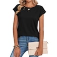 thumbnail image 2 of Dwellite Womens Short Sleeve Tops Summer Casual Cap Sleeve T shirts Business Dressy Spring Fashion Clothes Black S, 2 of 5