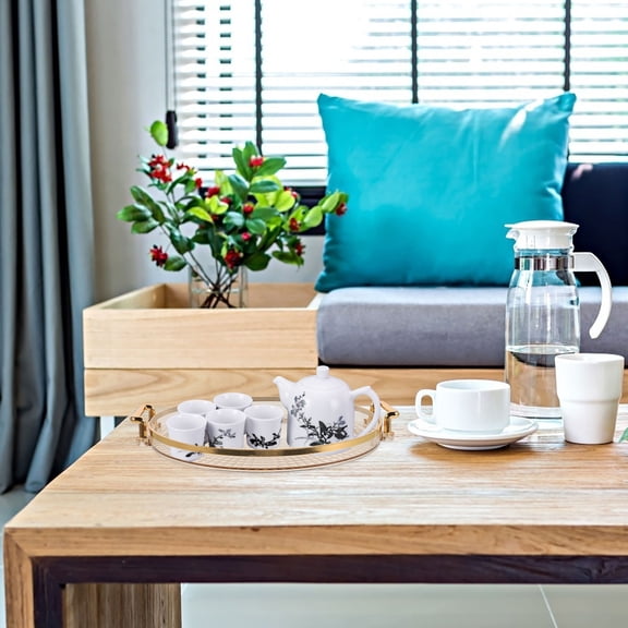 Landege Round Decorative Tray Luxury Coffee Table Tray for Tea Cups, Snacks, Perfume Display, Elegant Home and Office Use