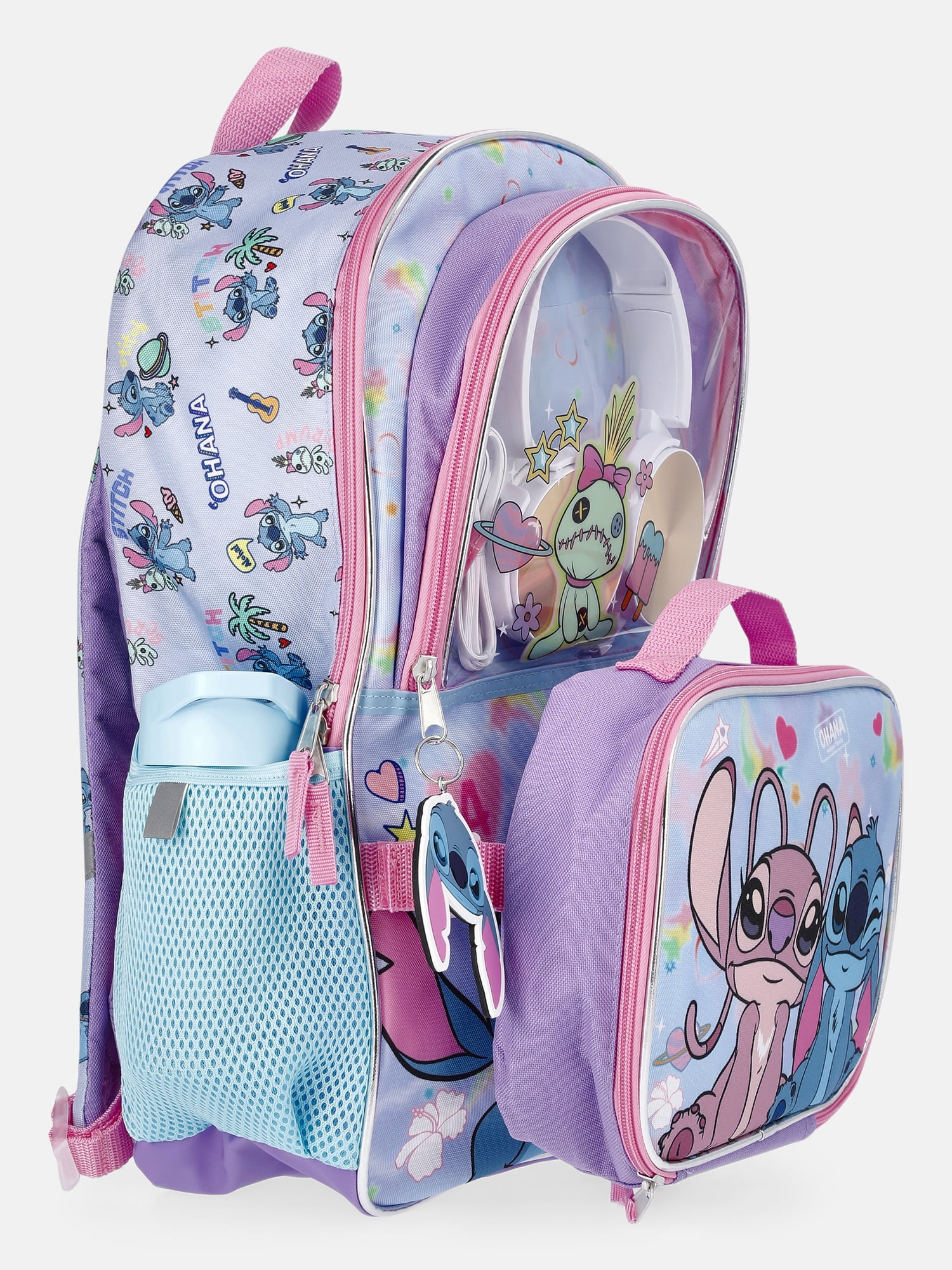 Lilo & Stitch Blue Backpack Set with Lunch kit, Headphones and Water Bottle
