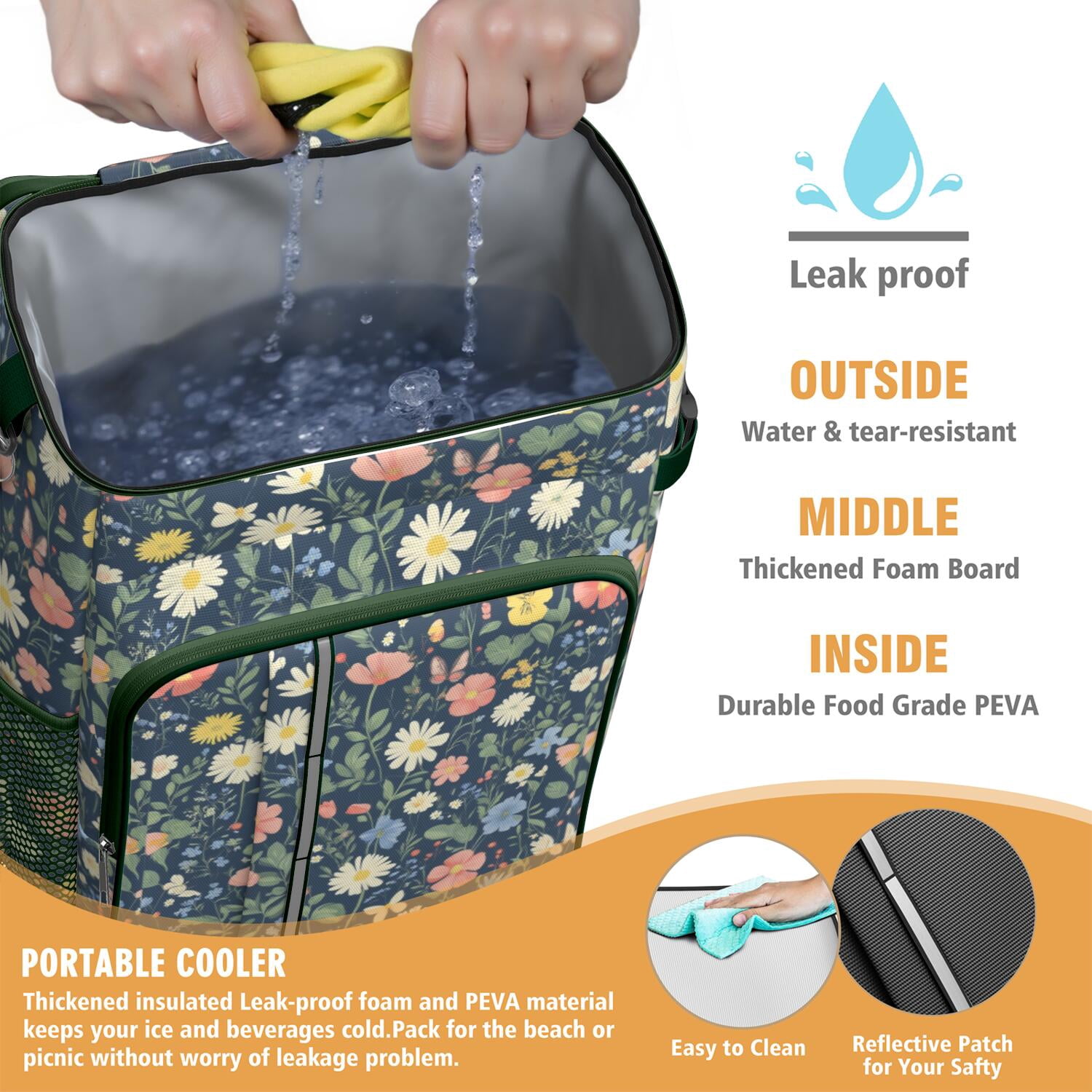 Travel Cooler Bag - Pioneer Flower Camping Beer Cooler Backpack with Bottle Opener- Waterproof Insulated Picnic Backpacks - Cooler Bag for Beach
