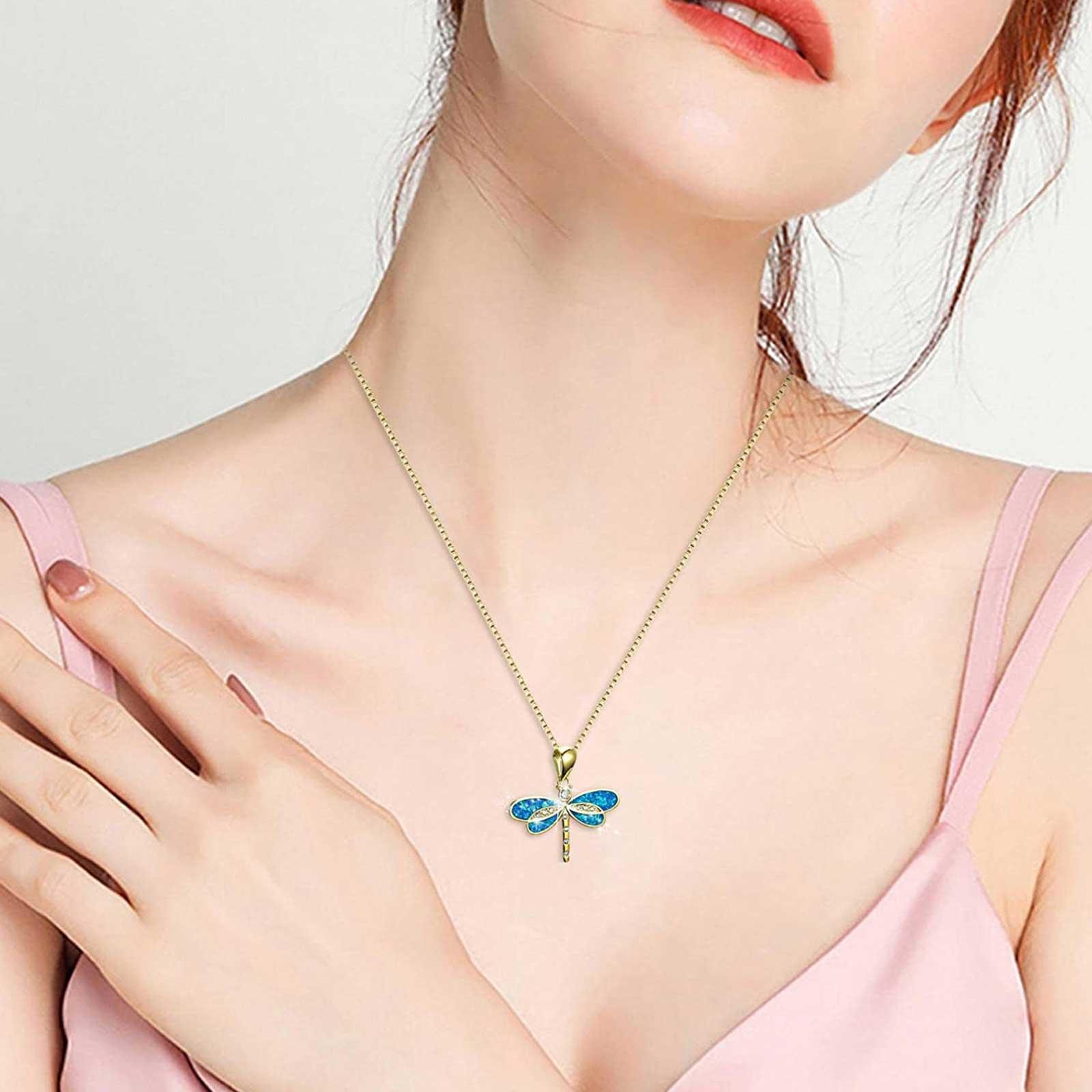 Dragonfly Necklace Pendant Choker For Women Girls Gold Silver White Blue Opal Z0T2 - image 2 of 9