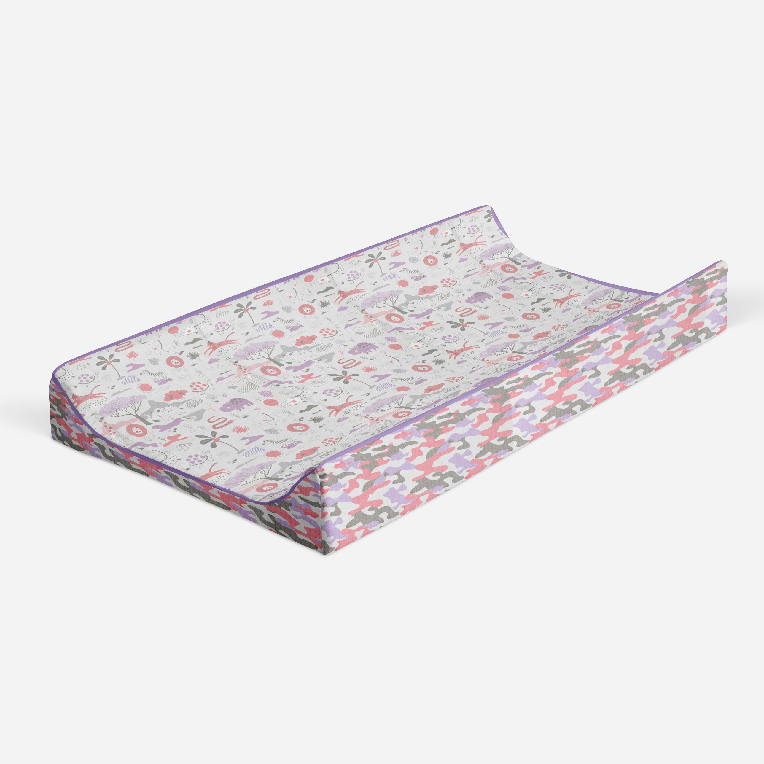 Bacati - Muslin Quilted Changing Pad Cover, Jungle Safari Lilac/Coral