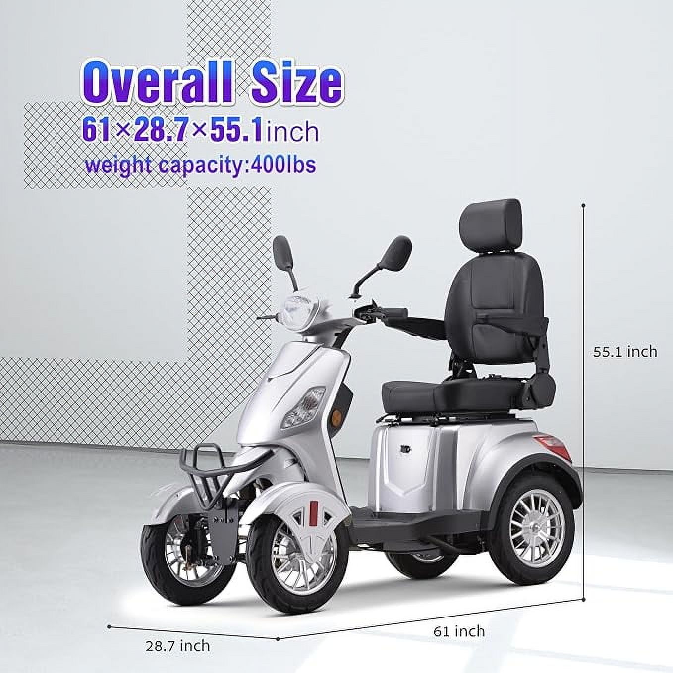 SKRT Electric Large 4 Wheel Mobility Scooters, Heavy Duty Wheelchair Device, 400 LBS Capacity for Seniors & Adults, Speed Adjust, Remote Key, Assembled In US, Receive Ready to Ride
