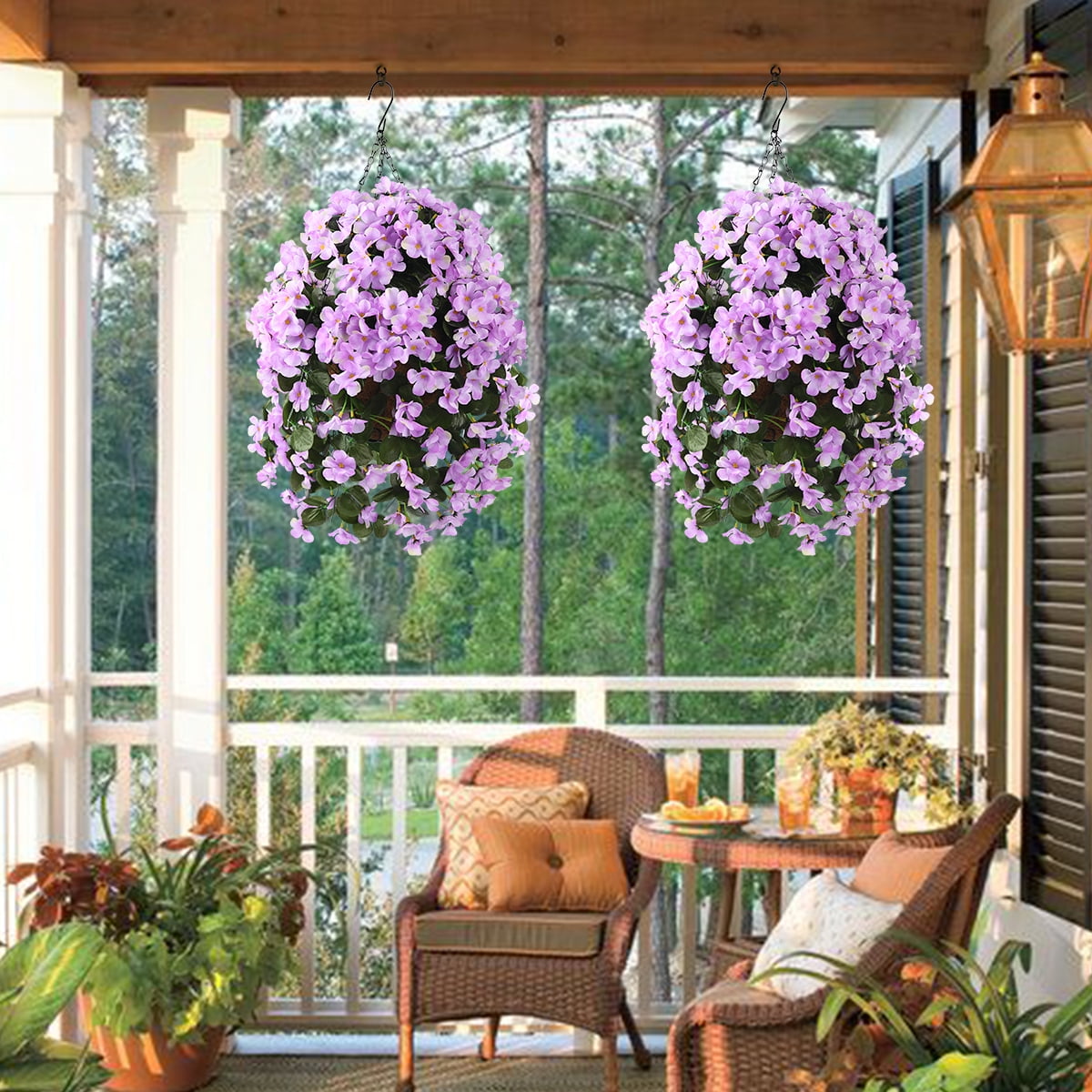 Homsunny 21.6 in Coconut Lining Hanging Planters with 4 Pieces Artificial Begonias