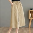 thumbnail image 7 of Kaemgyyd Womens Cotton Skirts Casual Loose a Line Tie up Skirt with Pockets Elastic Waist Button Slit Midi Skirt, 7 of 7