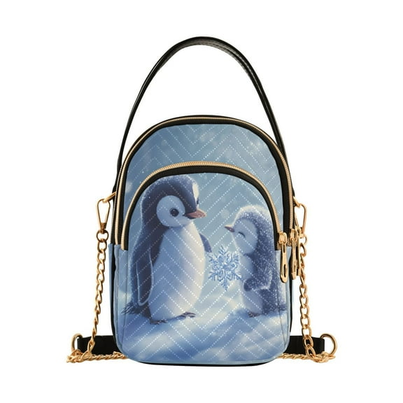 ALAZA Chain Crossbody Bags for Women Cute Penguin Winter Shoulder Handbag Phone Purse