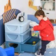 Qaba 3 Tier Kids Storage Unit Dresser Tower with Drawers Chest Toy Organizer for Bedroom Nursery Kindergarten Living Room for Boys Girls, Blue