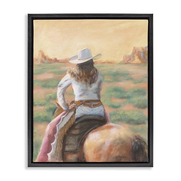 Stupell Industries Southwestern Cowgirl Atop Country Horse Black Floating Frame Canvas Art, 17 x 21, by Pam Britton