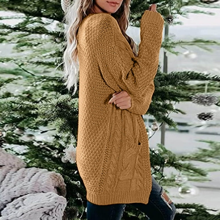 Aayomet Long Cardigan Sweaters For Women Women's Cable Knit Cardigan Open  Front Long Sleeve Casual Loose Fit Medium Length Sweaters Coat  Outwear,Khaki
