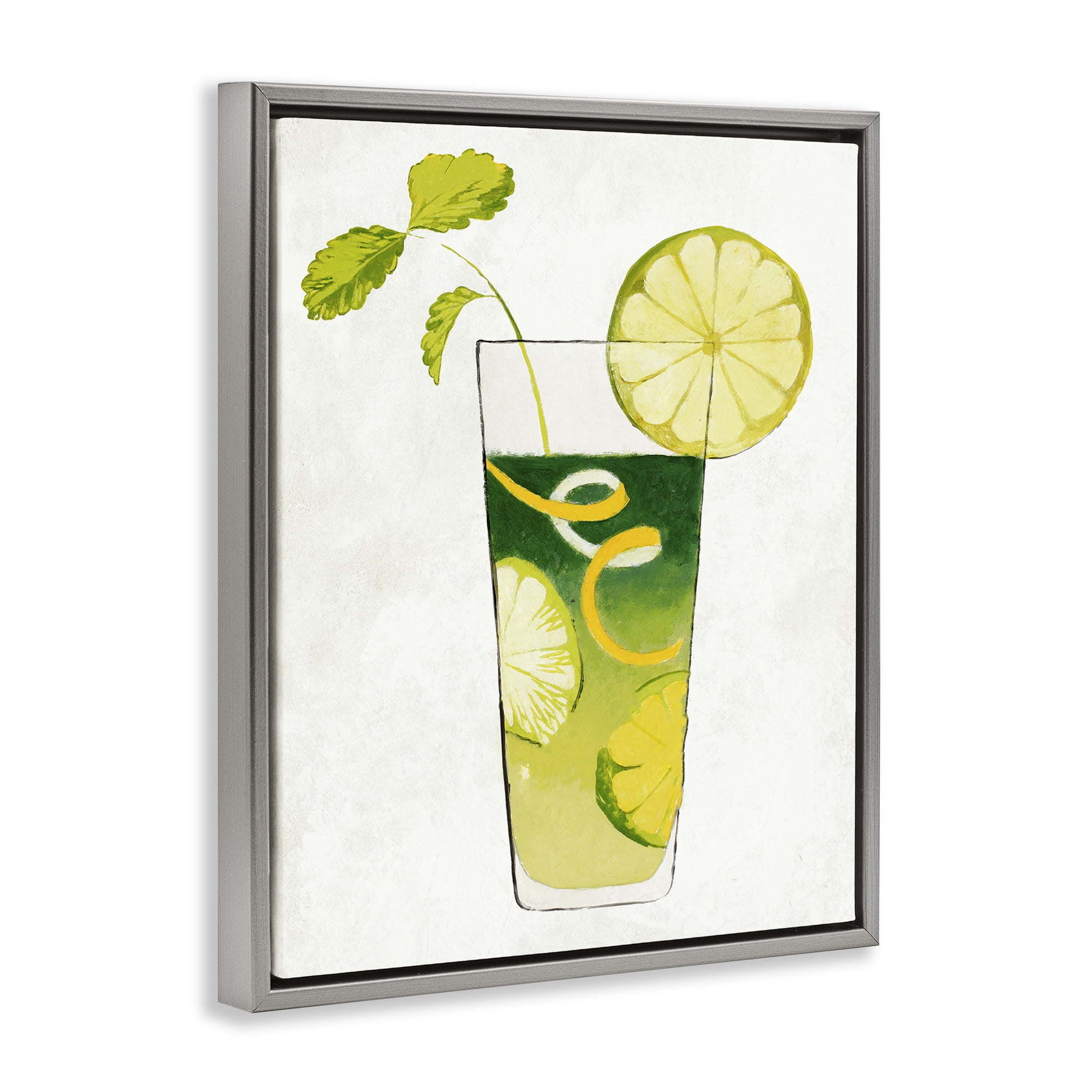 Stupell Industries Summer Cocktail Lime Mint Gray Framed Floater Canvas Wall Art, design by Lorenzo Collective