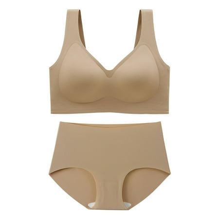 Mrasaso Summer Savings! Corset Tops for Women Women Polyester Top Women s Solid Color Plus-Size Seamless Bra SetThin and Comfortable Without Steel Ring(1pc Bra + 1pc Panties) Khaki|5XL