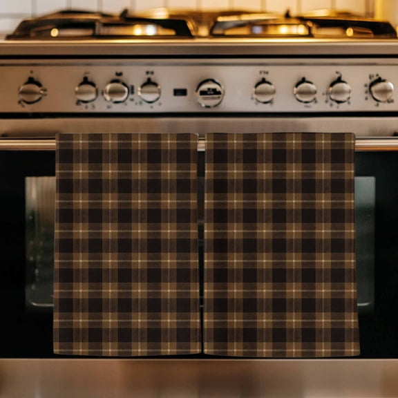 Black Brown Buffalo Plaid Kitchen Towels Set of 2, Geometric Classic Checkered Absorbent Dish Towels for Kitchen, Microfiber Hand Towel, Quick Drying Tea Towel for Cleaning Decorative Dishcloths