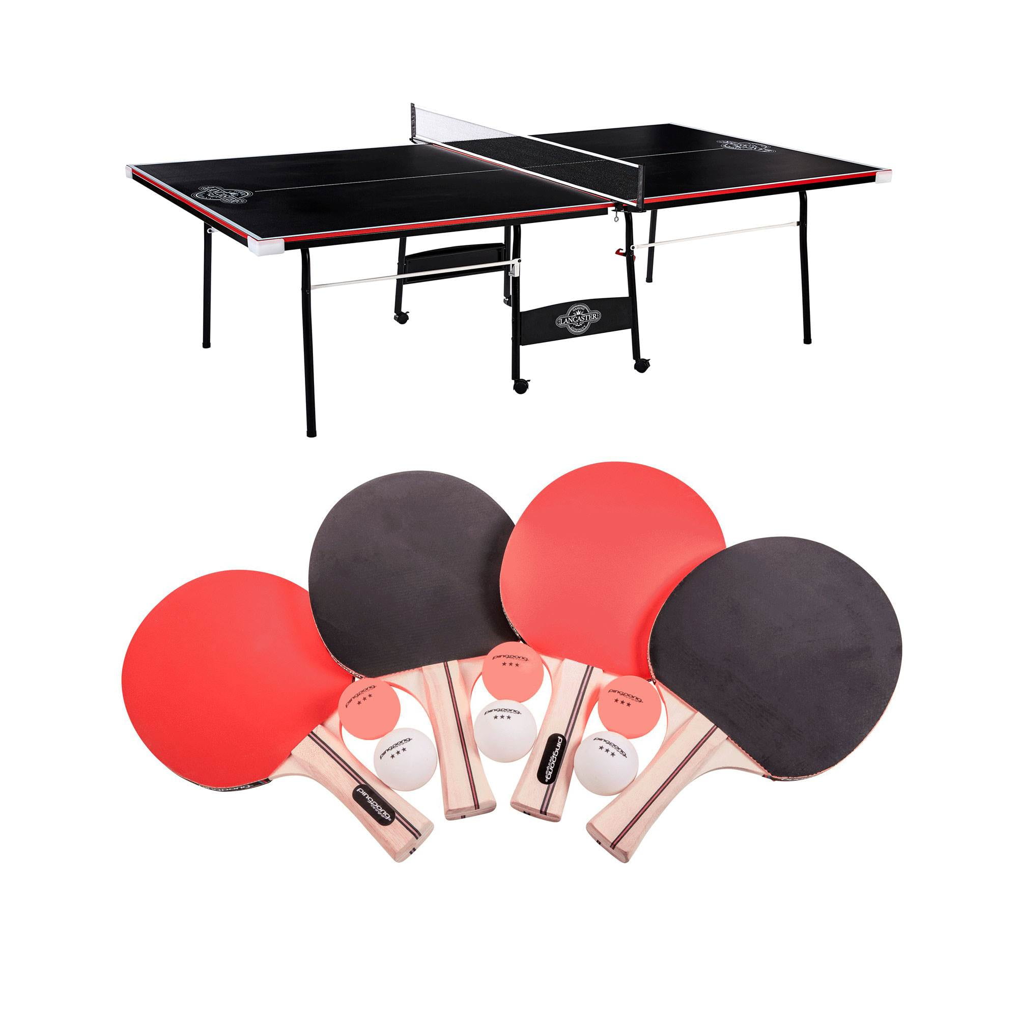 Lancaster 2 Piece Official Size Table Tennis Table w/ 4 Rackets and 6 Balls
