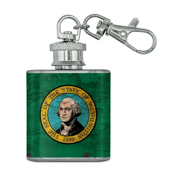 Rustic Washington State Flag Distressed USA Stainless Steel 1oz Mini Flask Key Chain