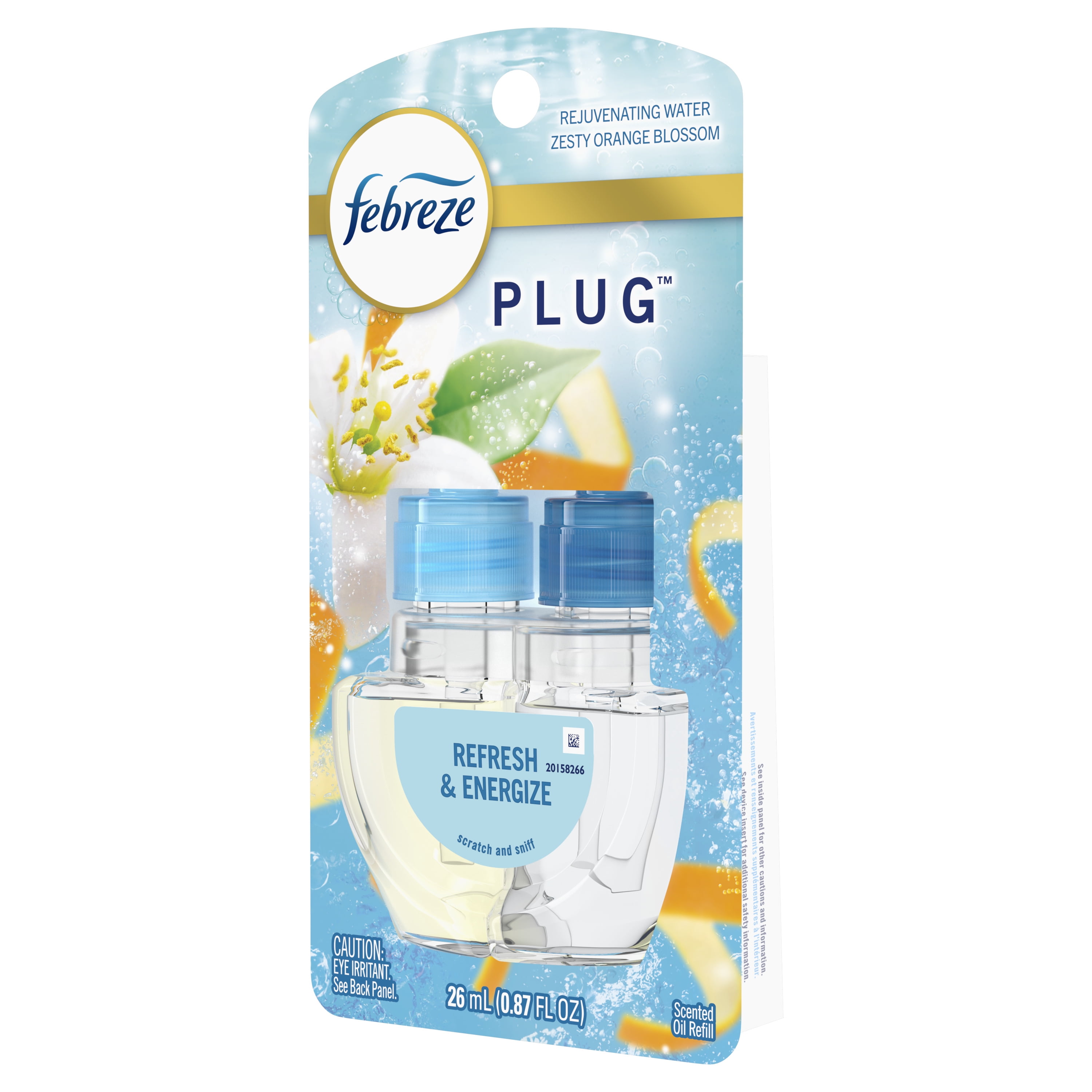 (4 pack) Febreze Plug In Air Freshener, Odor-Fighting Scented Oil Refill, Refresh & Energize, 1 Refill