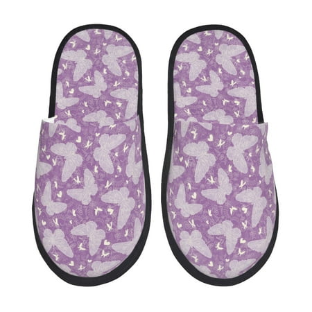 

Qokaie Purple Butterflies Floral Print Fuzzy Slippers for Women – Soft Plush Indoor Slippers with EVA Sole Cozy and Comfortable for Home and Travel-Medium