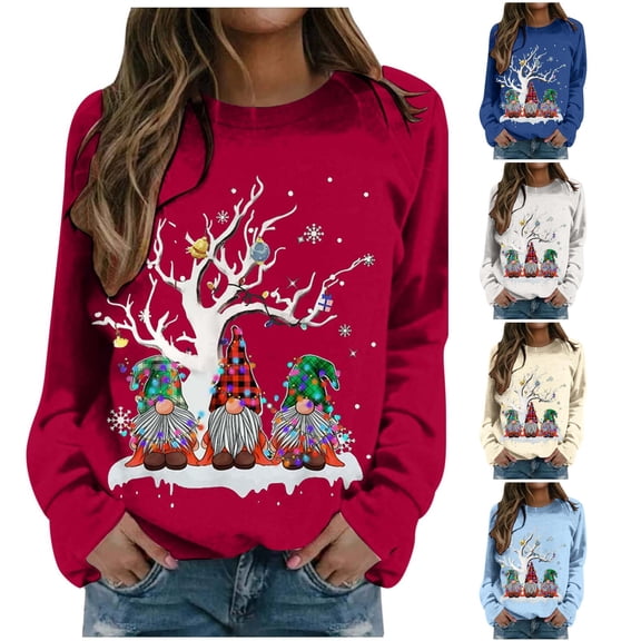 Wxolcjlv Womens Christmas Print Sweatshirt Crew Neck Cut Winter Streetwear Sweatshirts